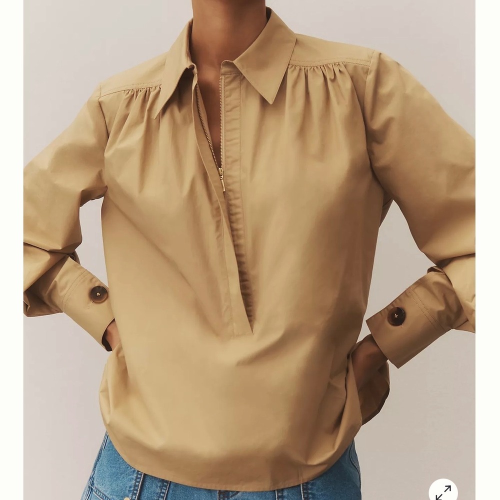 NWT Anthropologie Mare Mare Puff Long Sleeve Zip Henley Popover Blouse SZ S